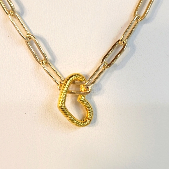 18KGP STAINLESS STEEL PAPERCLIP NECKLACE with heart charm NWT - Picture 1 of 9